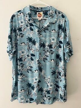 C&C California Light Blue Tropical Print Button-Down Shirt men XL beach vacation